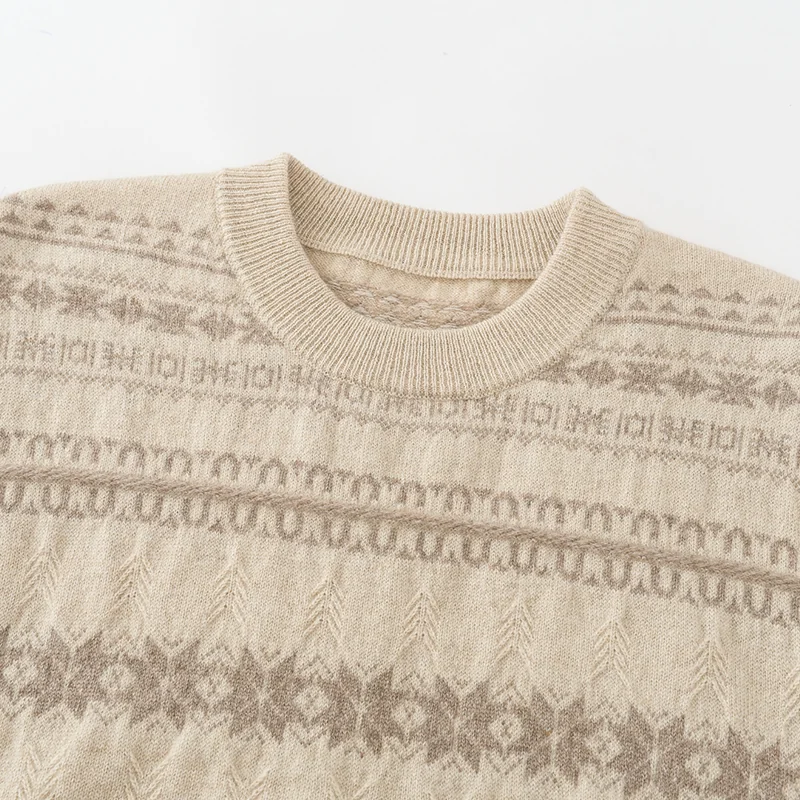 100% Cashmere, Cashmere crew-neck sweater — Beige Striped, 14–15.5µm, Cashmere Garment / Women — detail view 6
