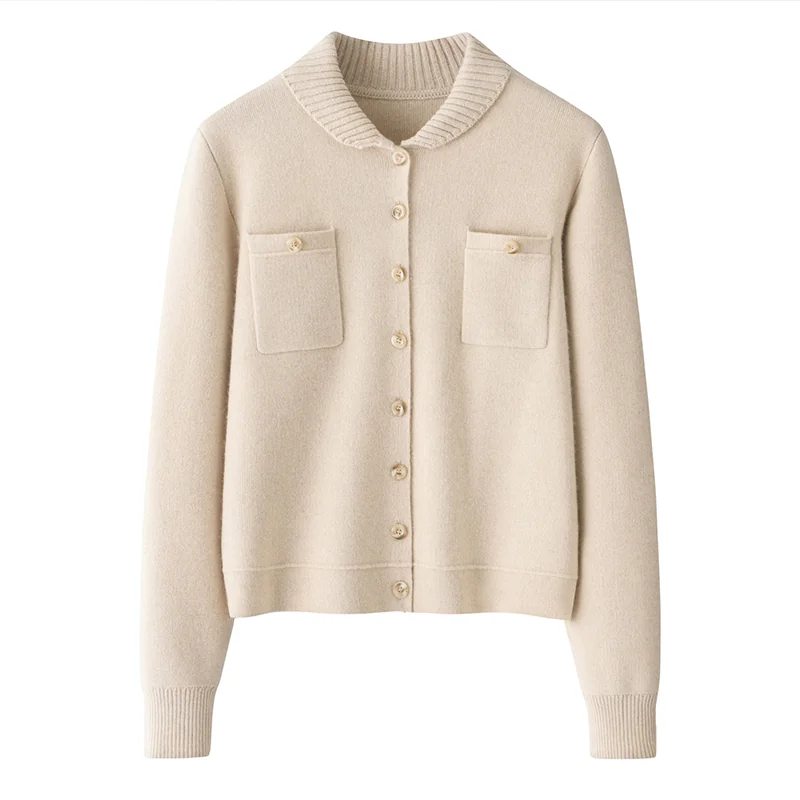 100% Cashmere, Cashmere crew-neck sweater — Beige, 14–15.5µm, Cashmere Garment / Women — detail view 2