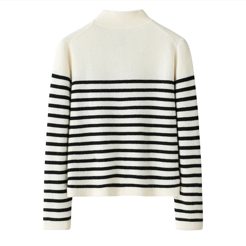 Cashmere crew-neck sweater — Black Striped — Cashmere Sweaters & Knitwear, 100% Cashmere