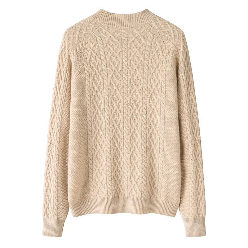 Cashmere crew-neck sweater — Camel Cable — Cashmere Sweaters & Knitwear, 100% Cashmere