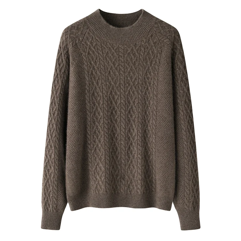 100% Cashmere, Cashmere crew-neck sweater — Camel Cable, 14–15.5µm, Cashmere Garment / Women — detail view 2