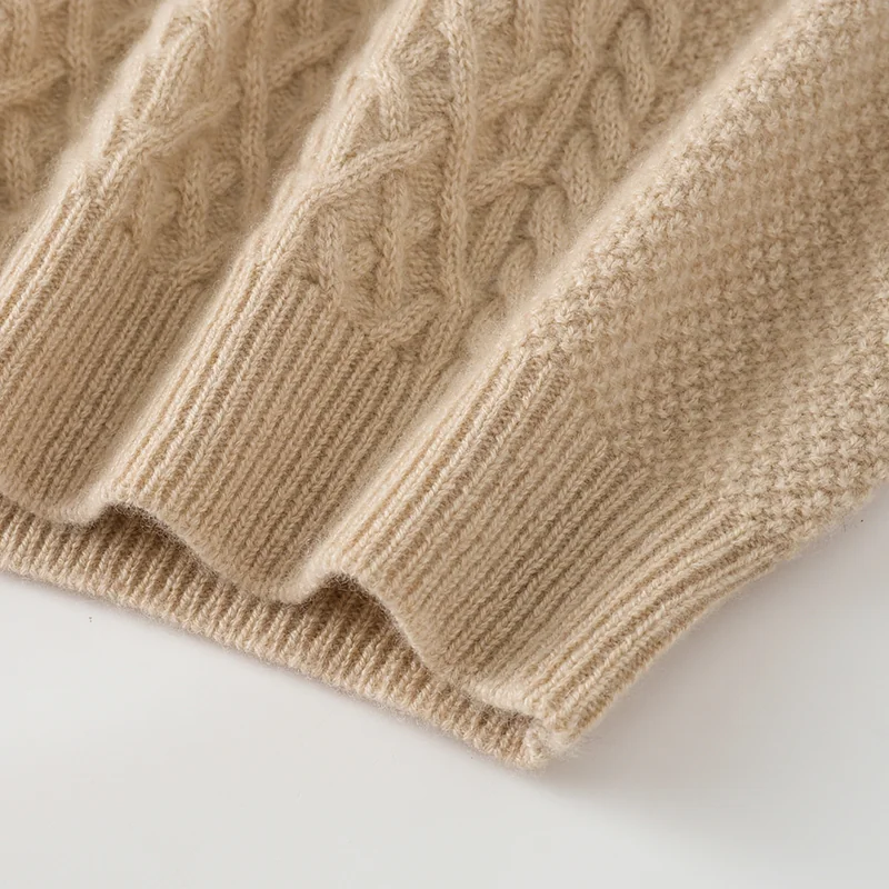 100% Cashmere, Cashmere crew-neck sweater — Camel Cable, 14–15.5µm, Cashmere Garment / Women — detail view 4