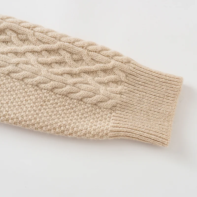 100% Cashmere, Cashmere crew-neck sweater — Camel Cable, 14–15.5µm, Cashmere Garment / Women — detail view 5