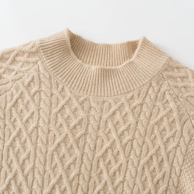 100% Cashmere, Cashmere crew-neck sweater — Camel Cable, 14–15.5µm, Cashmere Garment / Women — detail view 6