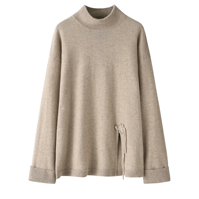 100% Cashmere, Cashmere crew-neck sweater — Camel, 14–15.5µm, Cashmere Garment / Women — detail view 3