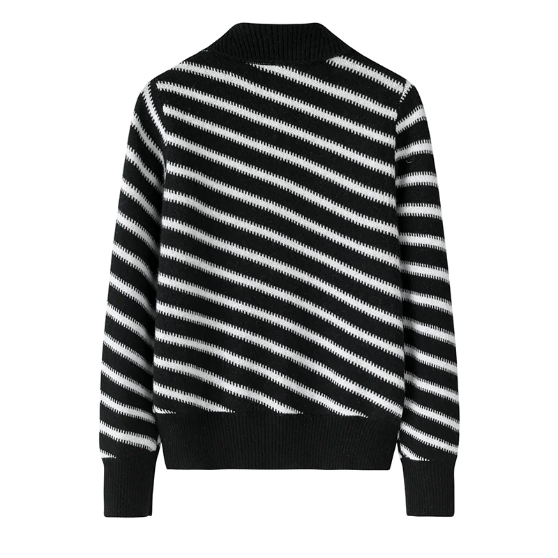 Cashmere crew-neck sweater — Black Striped — Cashmere Sweaters & Knitwear, 100% Cashmere