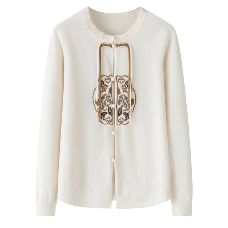 100% Cashmere, Cashmere crew-neck sweater — White, 14–15.5µm, Cashmere Garment / Women — detail view 2