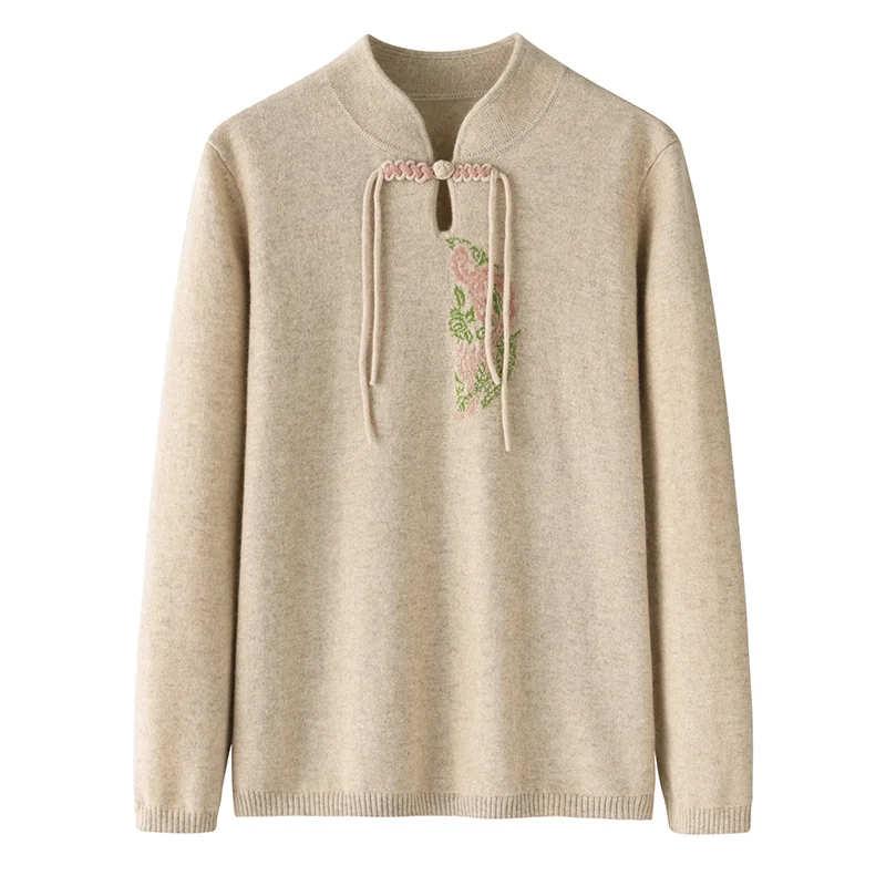 100% Cashmere, Cashmere crew-neck sweater — Beige, 14–15.5µm, Cashmere Garment / Women — detail view 2