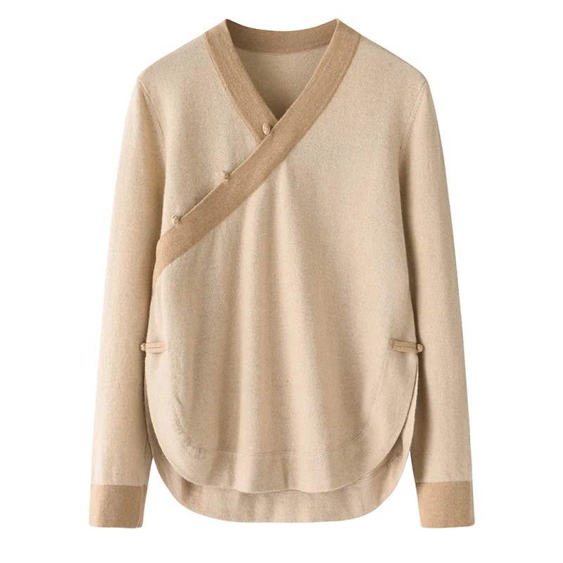 100% Cashmere, Cashmere crew-neck sweater — Beige, 14–15.5µm, Cashmere Garment / Women — detail view 2