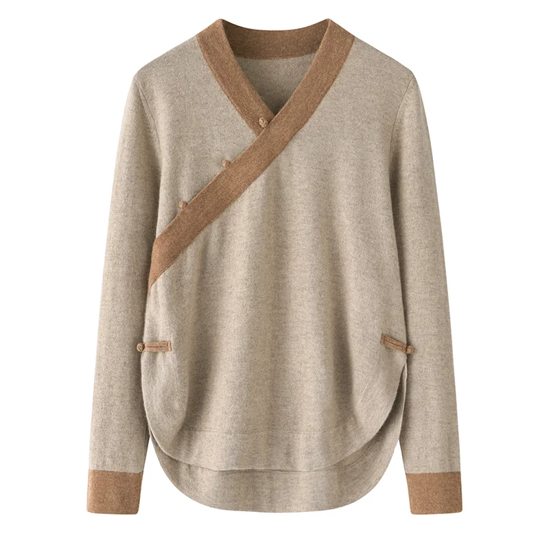 100% Cashmere, Cashmere crew-neck sweater — Beige, 14–15.5µm, Cashmere Garment / Women — detail view 3