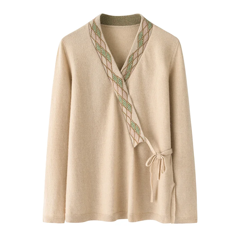 100% Cashmere, Cashmere crew-neck sweater — Beige Cable, 14–15.5µm, Cashmere Garment / Women — detail view 2