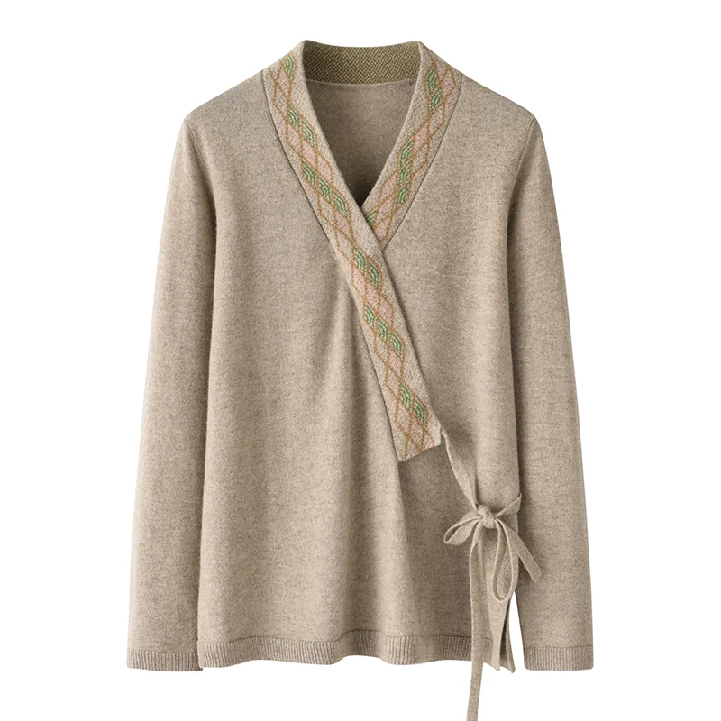 100% Cashmere, Cashmere crew-neck sweater — Beige Cable, 14–15.5µm, Cashmere Garment / Women — detail view 4