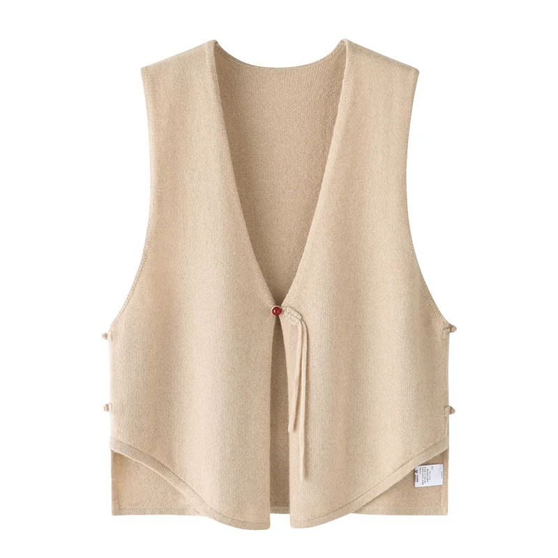100% Cashmere, Cashmere sleeveless vest — Beige Asymmetric vest, 14–15.5µm, Cashmere Garment / Women — detail view 2