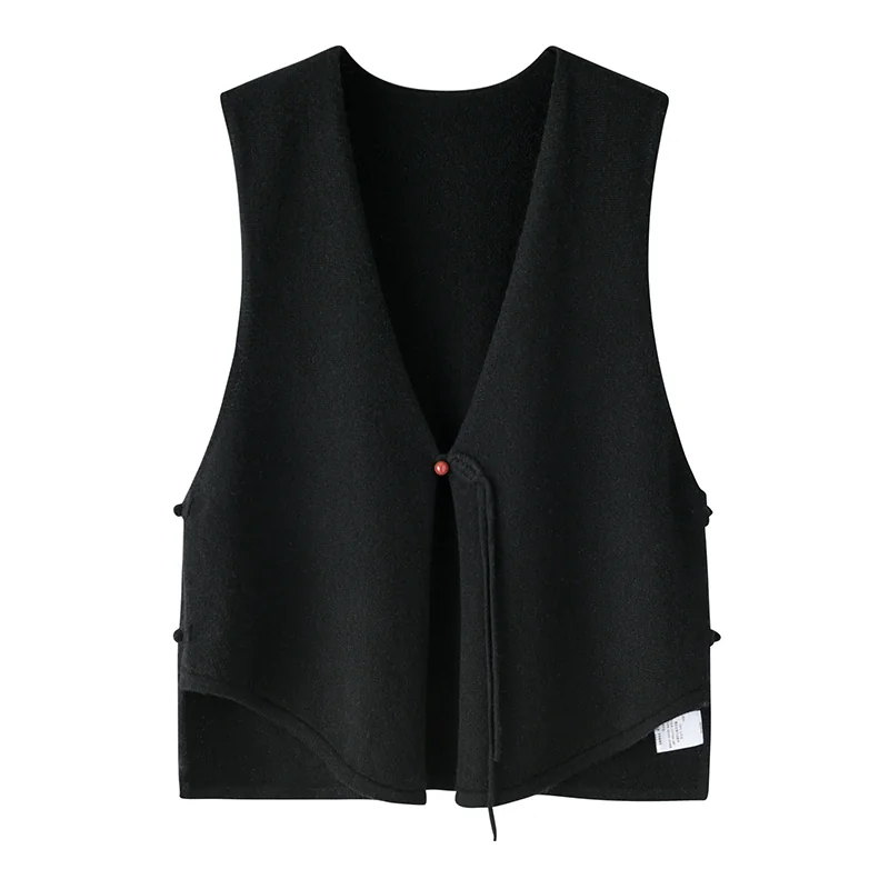 100% Cashmere, Cashmere sleeveless vest — Beige Asymmetric vest, 14–15.5µm, Cashmere Garment / Women — detail view 3