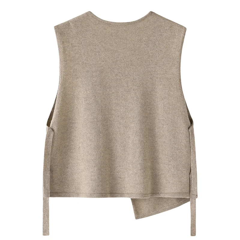 Cashmere sleeveless vest — Camel Asymmetric vest