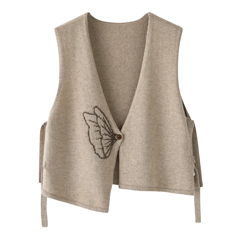 100% Cashmere, Cashmere sleeveless vest — Camel Asymmetric vest, 14–15.5µm, Cashmere Garment / Women — detail view 2