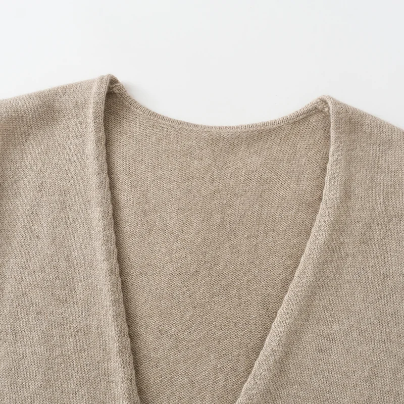 100% Cashmere, Cashmere sleeveless vest — Camel Asymmetric vest, 14–15.5µm, Cashmere Garment / Women — detail view 6