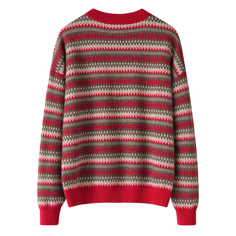 Cashmere crew-neck sweater — Red Striped — Cashmere Sweaters & Knitwear, 100% Cashmere