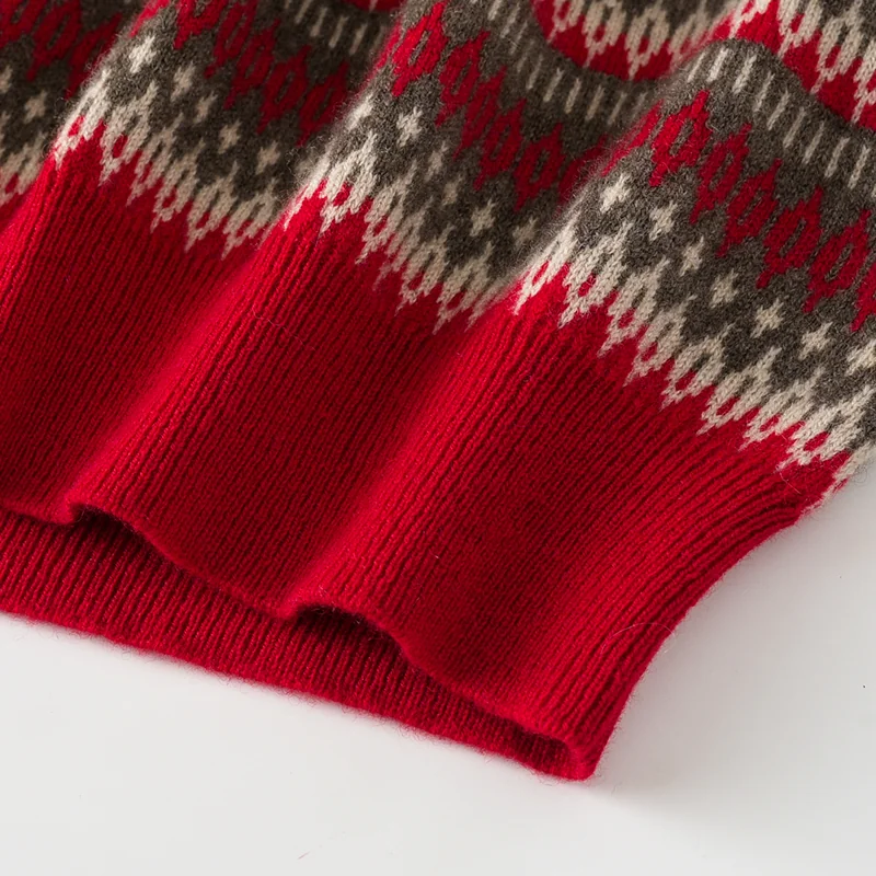100% Cashmere, Cashmere crew-neck sweater — Red Striped, 14–15.5µm, Cashmere Garment / Women — detail view 3