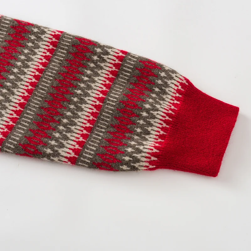 100% Cashmere, Cashmere crew-neck sweater — Red Striped, 14–15.5µm, Cashmere Garment / Women — detail view 4