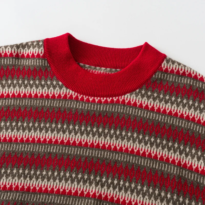 100% Cashmere, Cashmere crew-neck sweater — Red Striped, 14–15.5µm, Cashmere Garment / Women — detail view 5