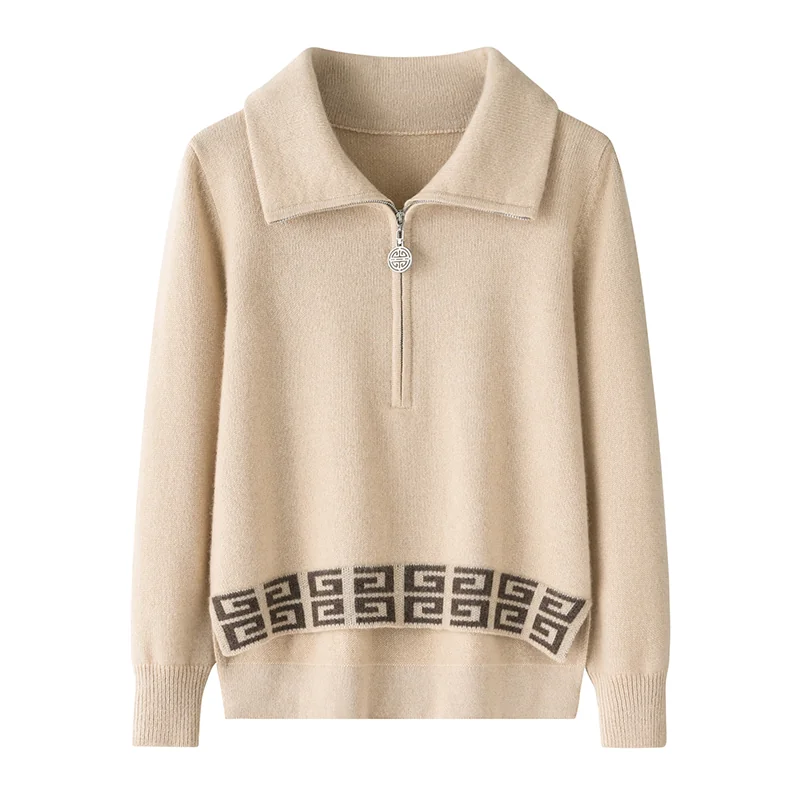 100% Cashmere, Cashmere crew-neck sweater — Camel, 14–15.5µm, Cashmere Garment / Women — detail view 3
