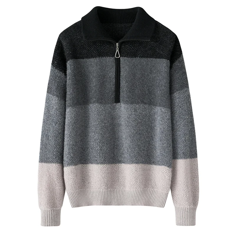 100% Cashmere, Cashmere crew-neck sweater — Grey Colour-block, 14–15.5µm, Cashmere Garment / Women — detail view 2
