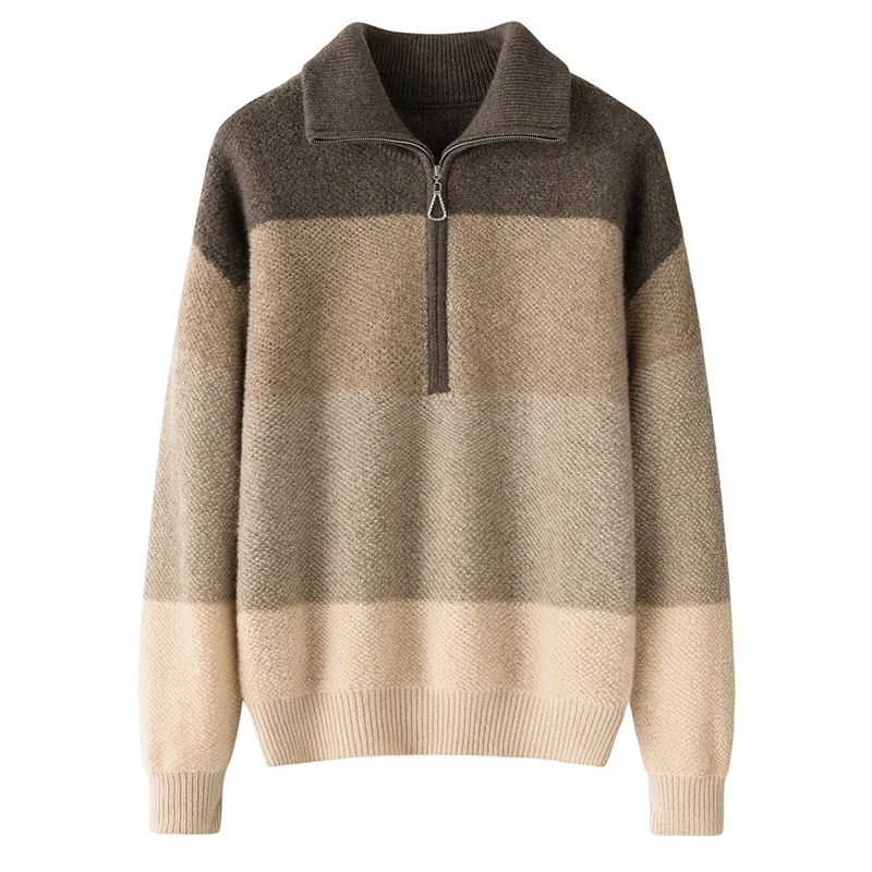 100% Cashmere, Cashmere crew-neck sweater — Grey Colour-block, 14–15.5µm, Cashmere Garment / Women — detail view 3