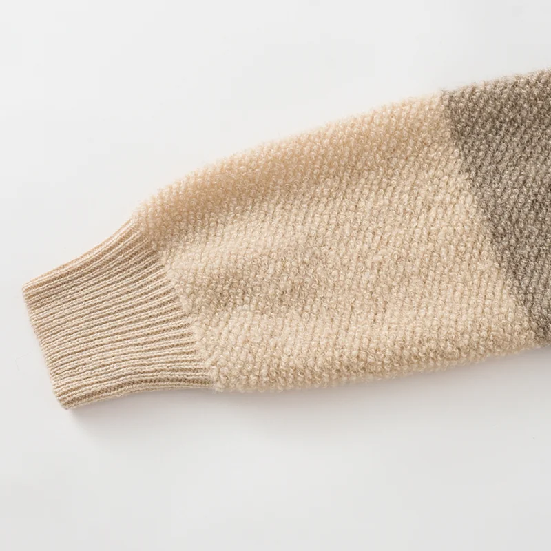 100% Cashmere, Cashmere crew-neck sweater — Grey Colour-block, 14–15.5µm, Cashmere Garment / Women — detail view 5