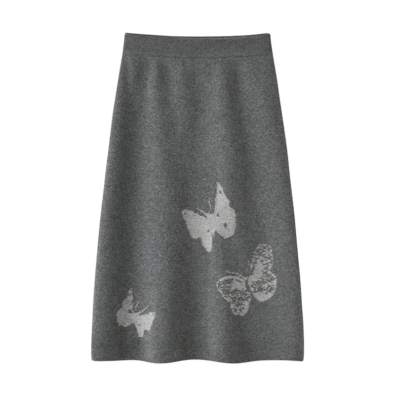 100% Cashmere, Cashmere knit skirt — Grey Skirt, 14–15.5µm, Cashmere Garment / Women — detail view 2