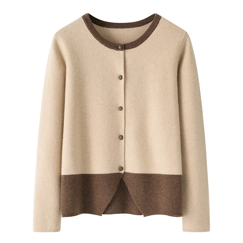 100% Cashmere, Cashmere crew-neck sweater — Camel, 14–15.5µm, Cashmere Garment / Women — detail view 3