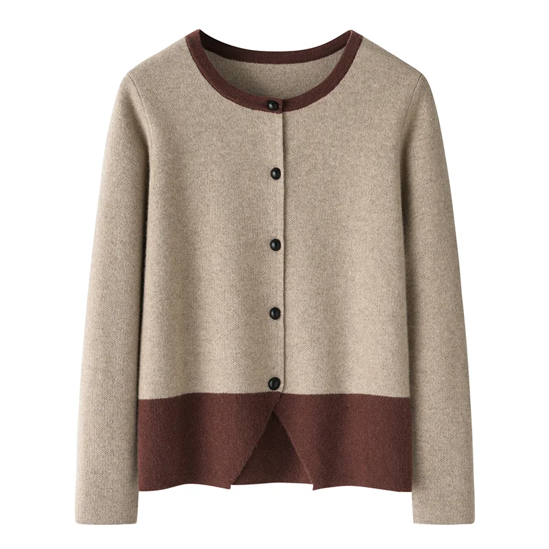 100% Cashmere, Cashmere crew-neck sweater — Camel, 14–15.5µm, Cashmere Garment / Women — detail view 4