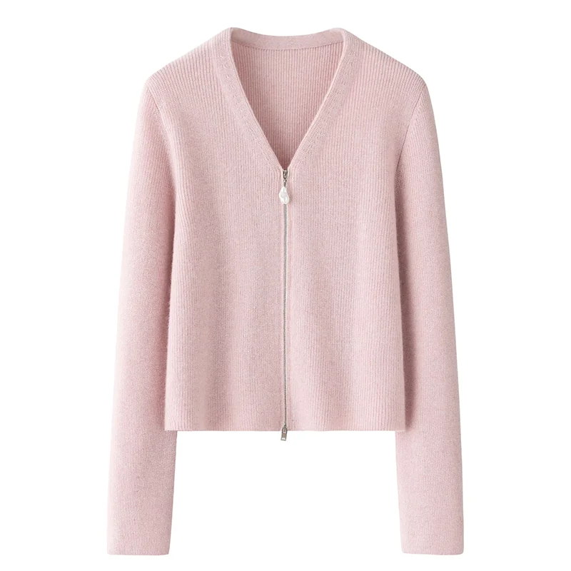 100% Cashmere, Cashmere crew-neck sweater — Pink, 14–15.5µm, Cashmere Garment / Women — detail view 2
