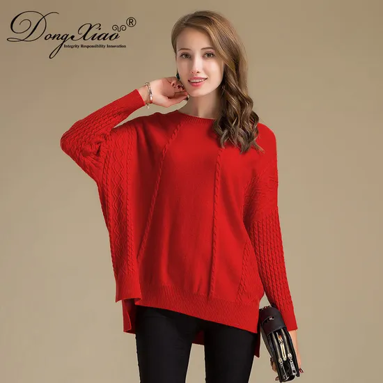 Oversized Cable Knitted Thickness Ladies Wool Cashmere Pullover Sweater