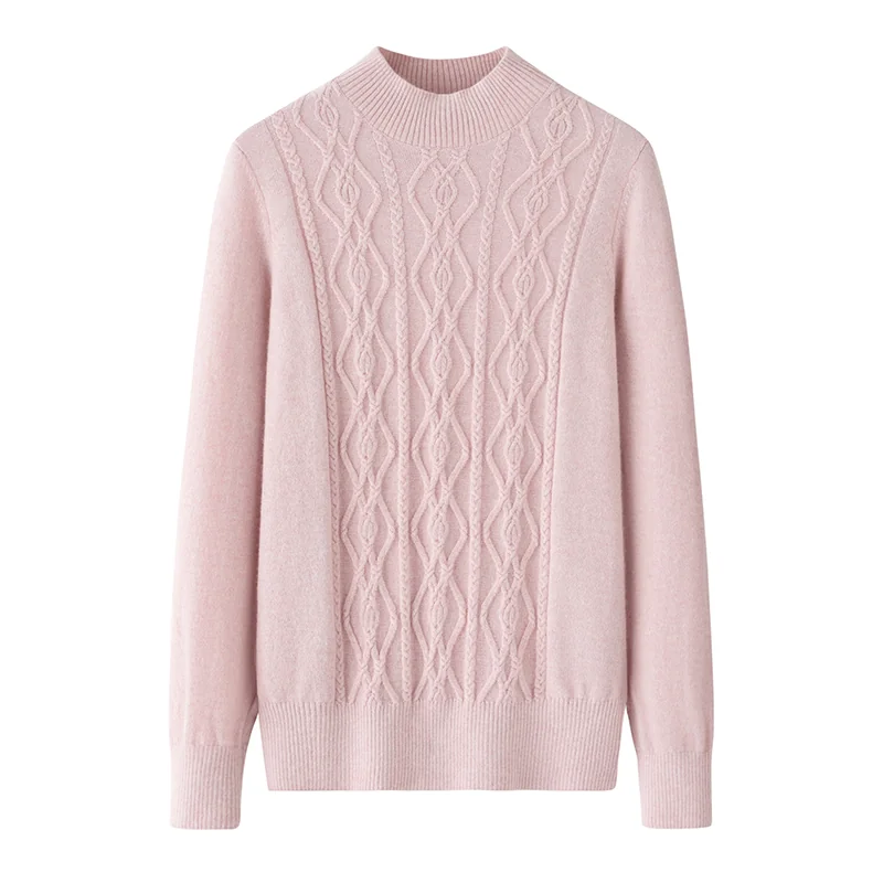 100% Cashmere, Cashmere crew-neck sweater — Pink, 14–15.5µm, Cashmere Garment / Women — detail view 2