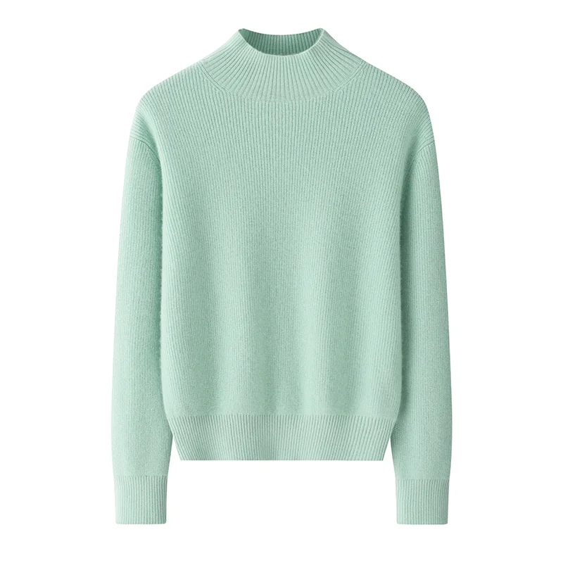 100% Cashmere, Cashmere crew-neck sweater — Green, 14–15.5µm, Cashmere Garment / Women — detail view 2