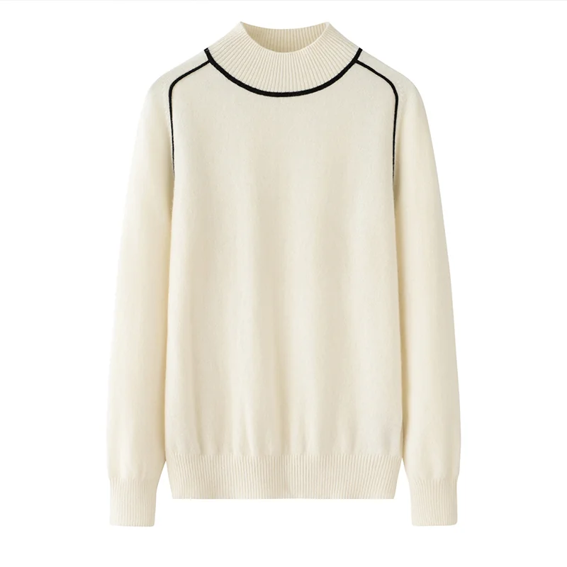 100% Cashmere, Cashmere crew-neck sweater — White Cable, 14–15.5µm, Cashmere Garment / Women — detail view 2