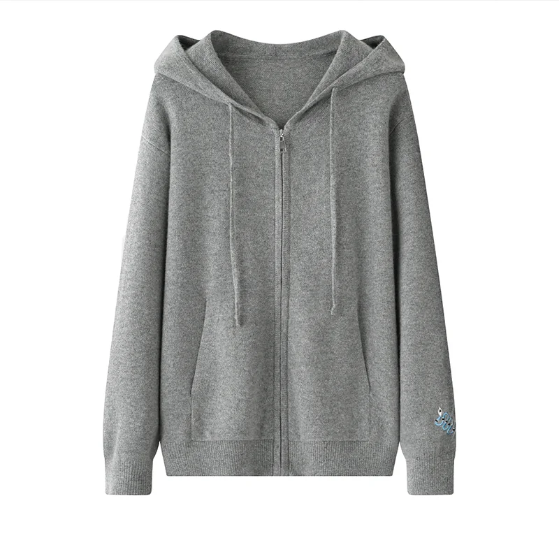 100% Cashmere, Cashmere hooded cardigan — Pink Hooded, 14–15.5µm, Cashmere Garment / Women — detail view 3
