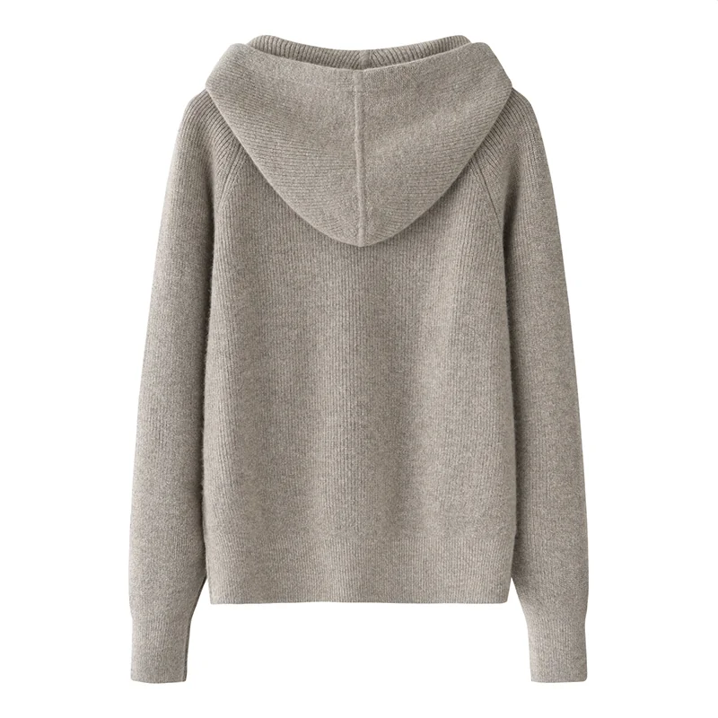 Cashmere hooded cardigan — Pink Hooded