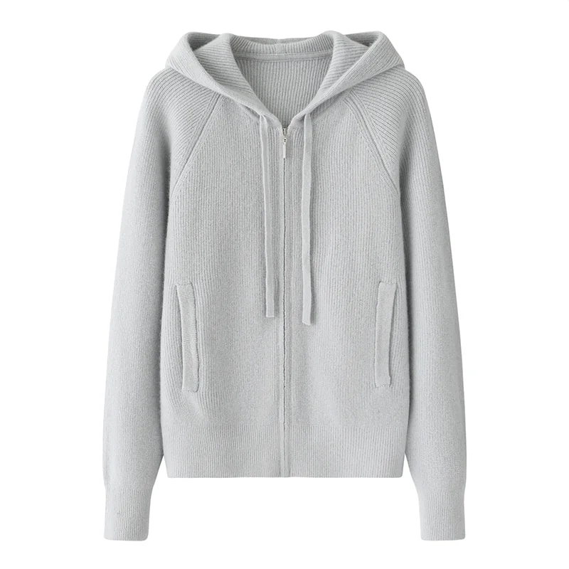 100% Cashmere, Cashmere hooded cardigan — Pink Hooded, 14–15.5µm, Cashmere Garment / Women — detail view 3