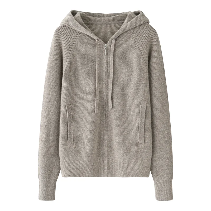 100% Cashmere, Cashmere hooded cardigan — Pink Hooded, 14–15.5µm, Cashmere Garment / Women — detail view 4