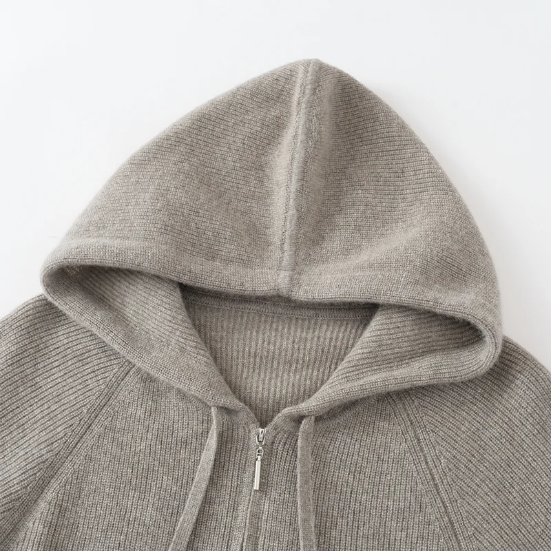 100% Cashmere, Cashmere hooded cardigan — Pink Hooded, 14–15.5µm, Cashmere Garment / Women — detail view 7