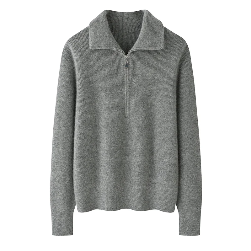 100% Cashmere, Cashmere crew-neck sweater — Grey, 14–15.5µm, Cashmere Garment / Women — detail view 2