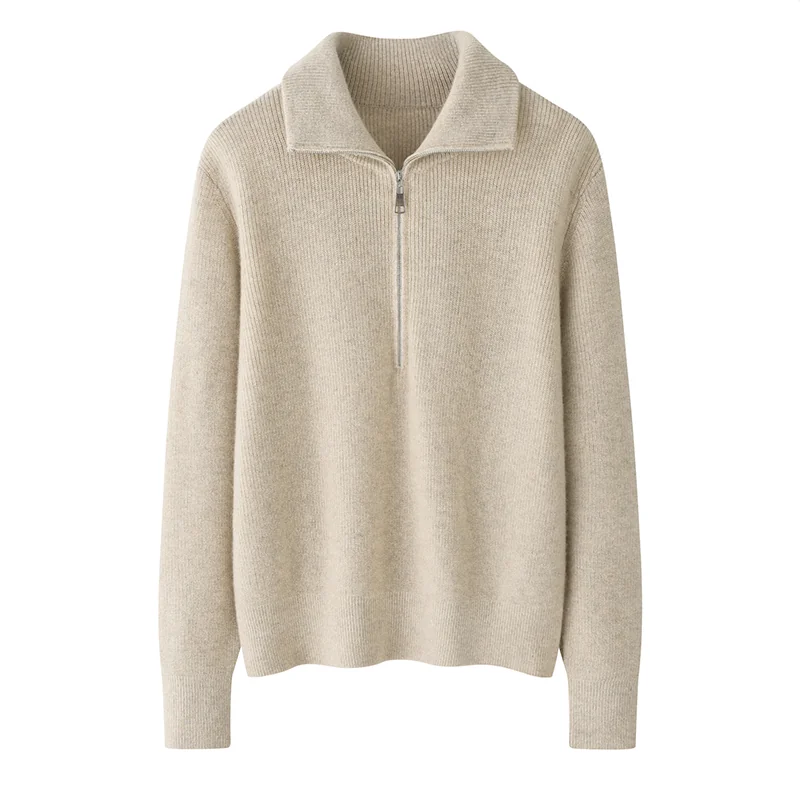 100% Cashmere, Cashmere crew-neck sweater — Grey, 14–15.5µm, Cashmere Garment / Women — detail view 3