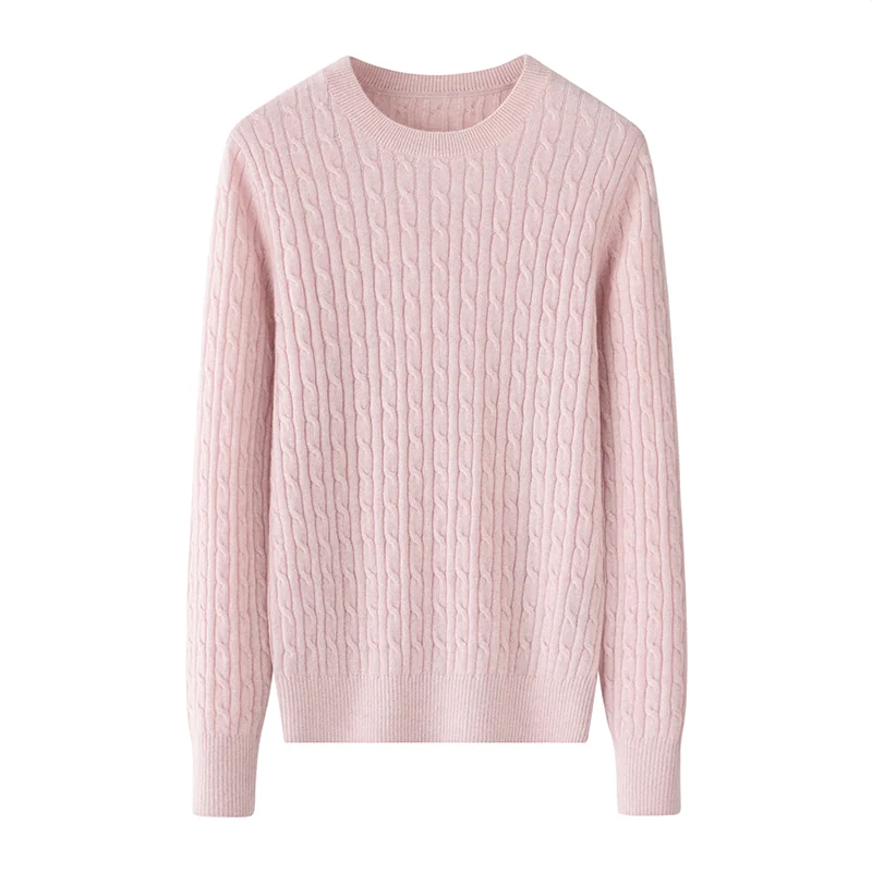 100% Cashmere, Cashmere crew-neck sweater — Pink, 14–15.5µm, Cashmere Garment / Women — detail view 2