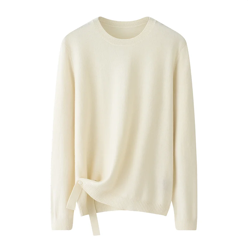 100% Cashmere, Cashmere crew-neck sweater — White, 14–15.5µm, Cashmere Garment / Women — detail view 2