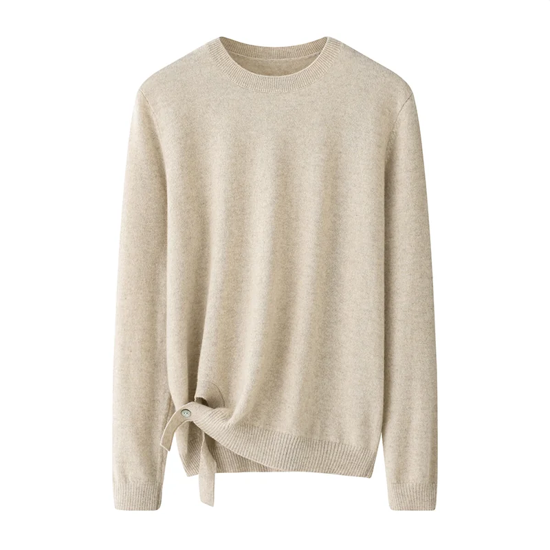 100% Cashmere, Cashmere crew-neck sweater — White, 14–15.5µm, Cashmere Garment / Women — detail view 3