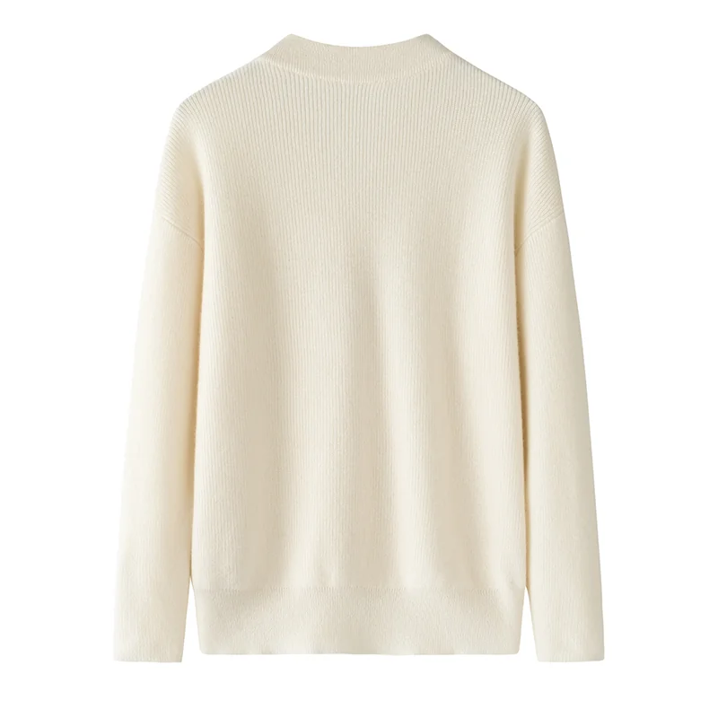 100% Cashmere, Cashmere crew-neck sweater — White, 14–15.5µm, Cashmere Garment / Women