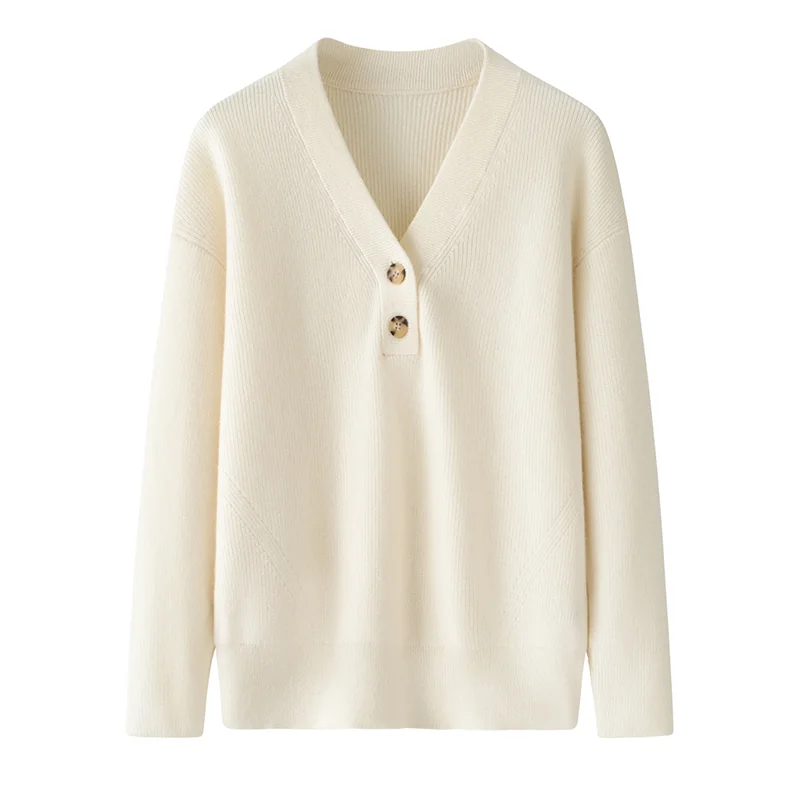 100% Cashmere, Cashmere crew-neck sweater — White, 14–15.5µm, Cashmere Garment / Women — detail view 2