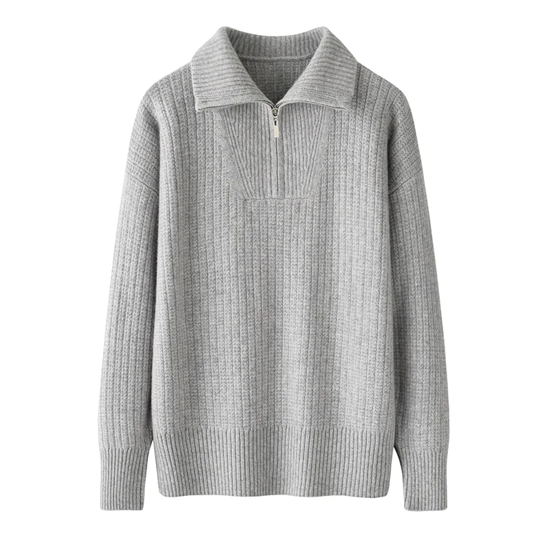 100% Cashmere, Cashmere crew-neck sweater — Grey, 14–15.5µm, Cashmere Garment / Women — detail view 2